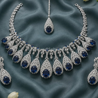 Royal Sapphire Teardrop Fringe Statement Set