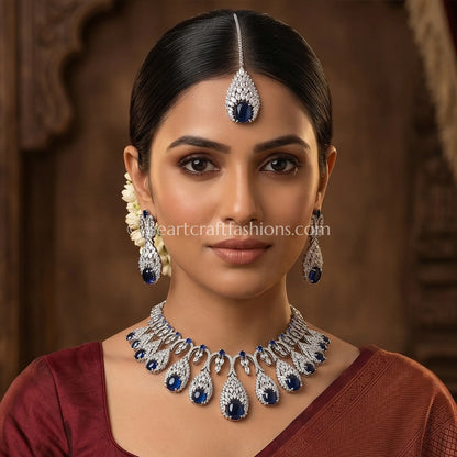 Royal Sapphire Teardrop Fringe Statement Set