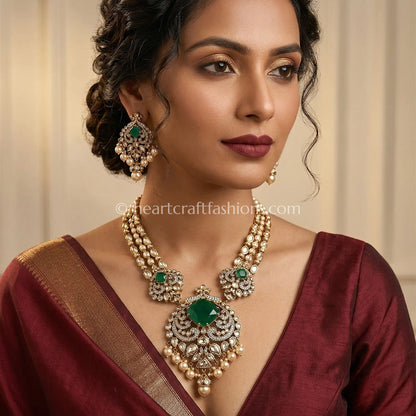 Royal Sunehri Kundan Green Doublet Statement Necklace
