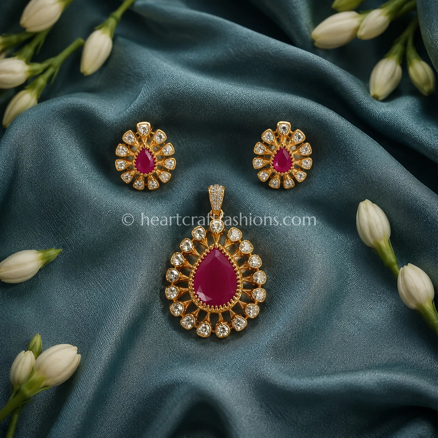 Ruby Aura Moissanite Pendant Set