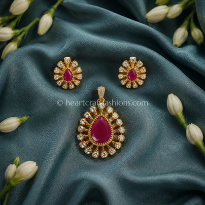 Ruby Aura Moissanite Pendant Set