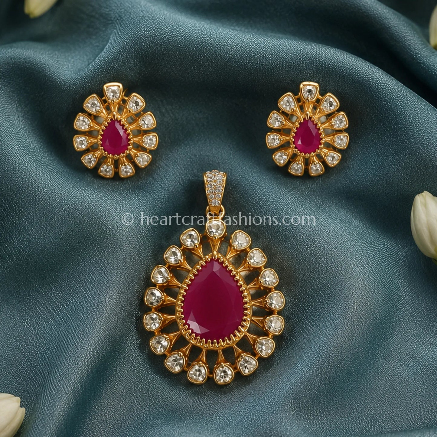 Ruby Aura Moissanite Pendant Set