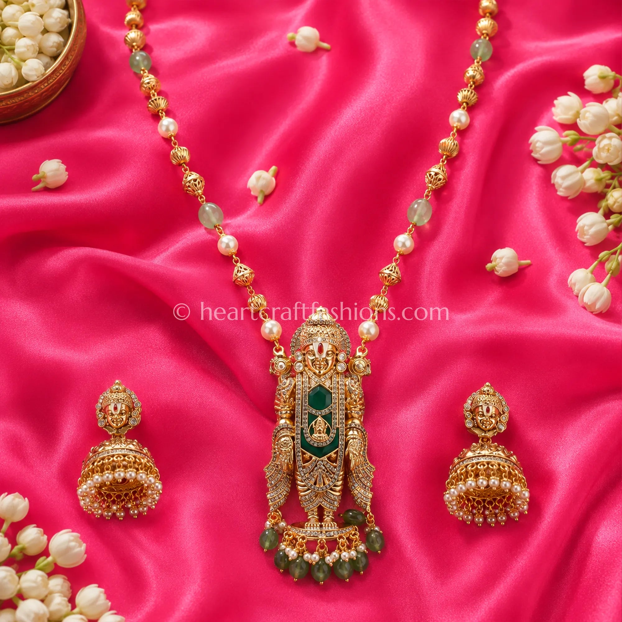 Ruby Balaji Divine Temple Pendant Long Chain Set