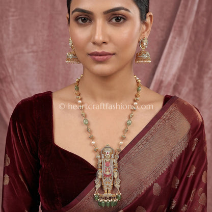 Ruby Balaji Divine Temple Pendant Long Chain Set