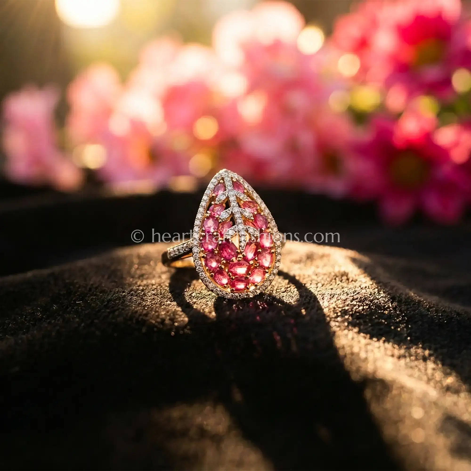 Ruby Blossom Leaf Statement Ring