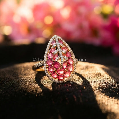 Ruby Blossom Leaf Statement Ring