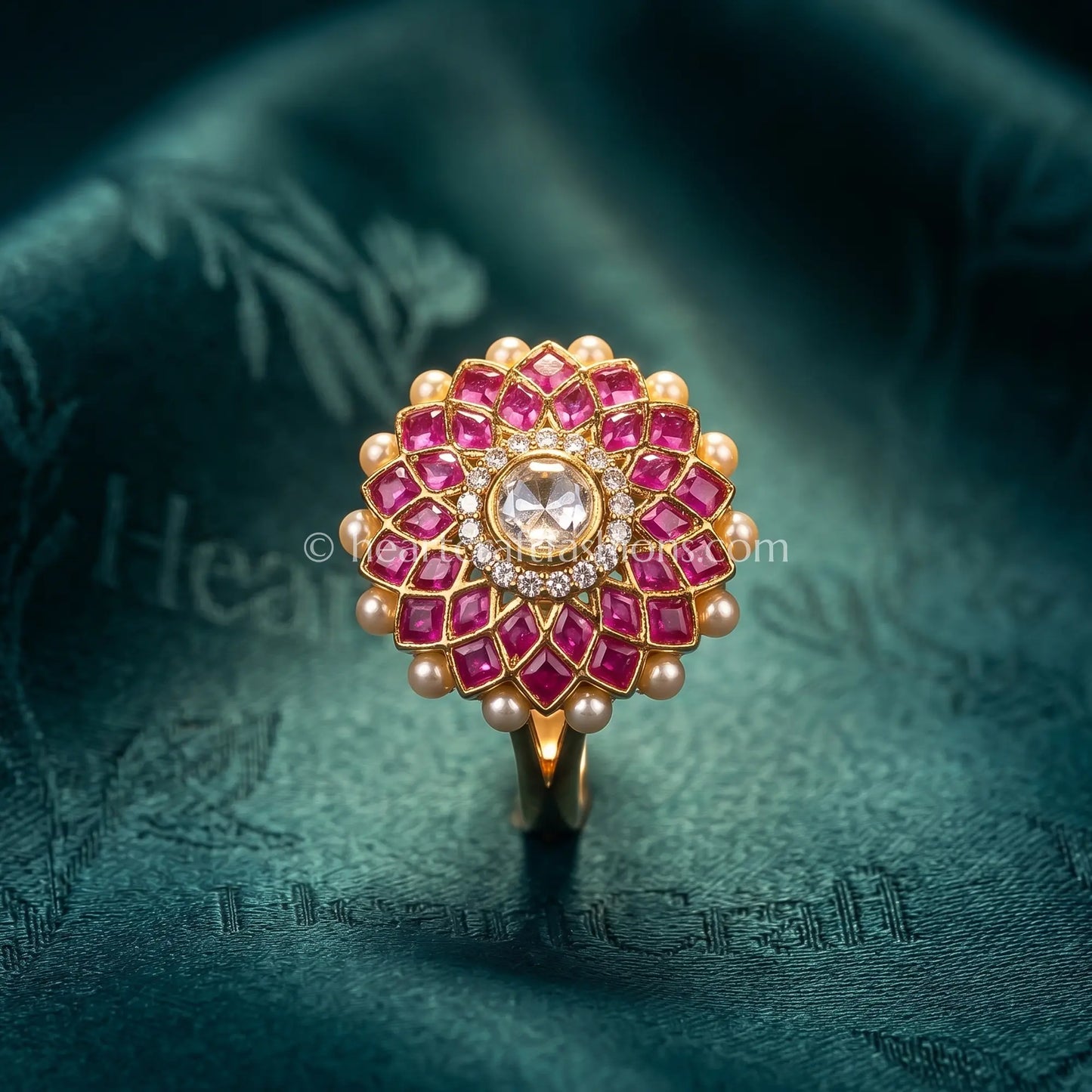 Ruby Blossom Moissanite Polki Ring