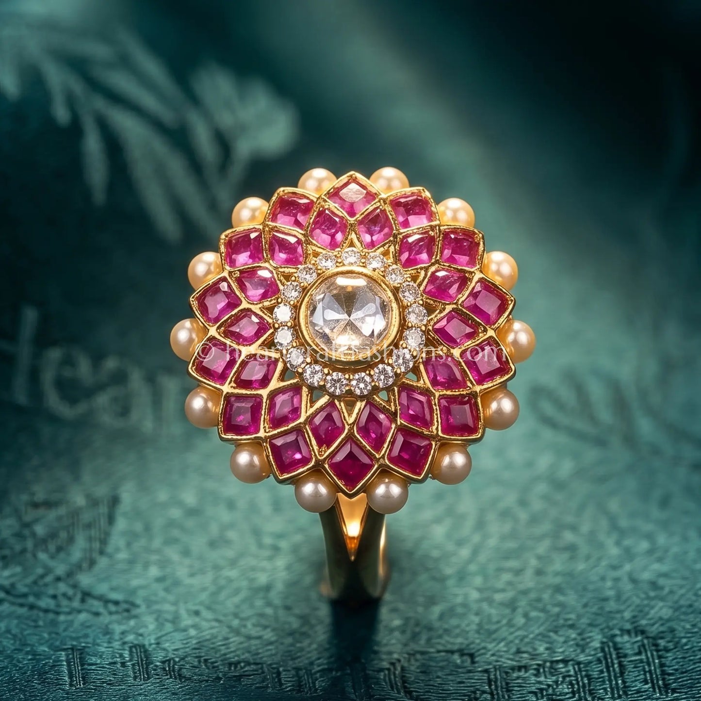 Ruby Blossom Moissanite Polki Ring