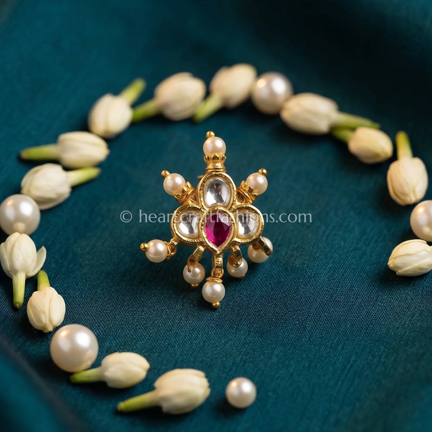 Ruby Core Floral Pachi Kundan Stud Nath