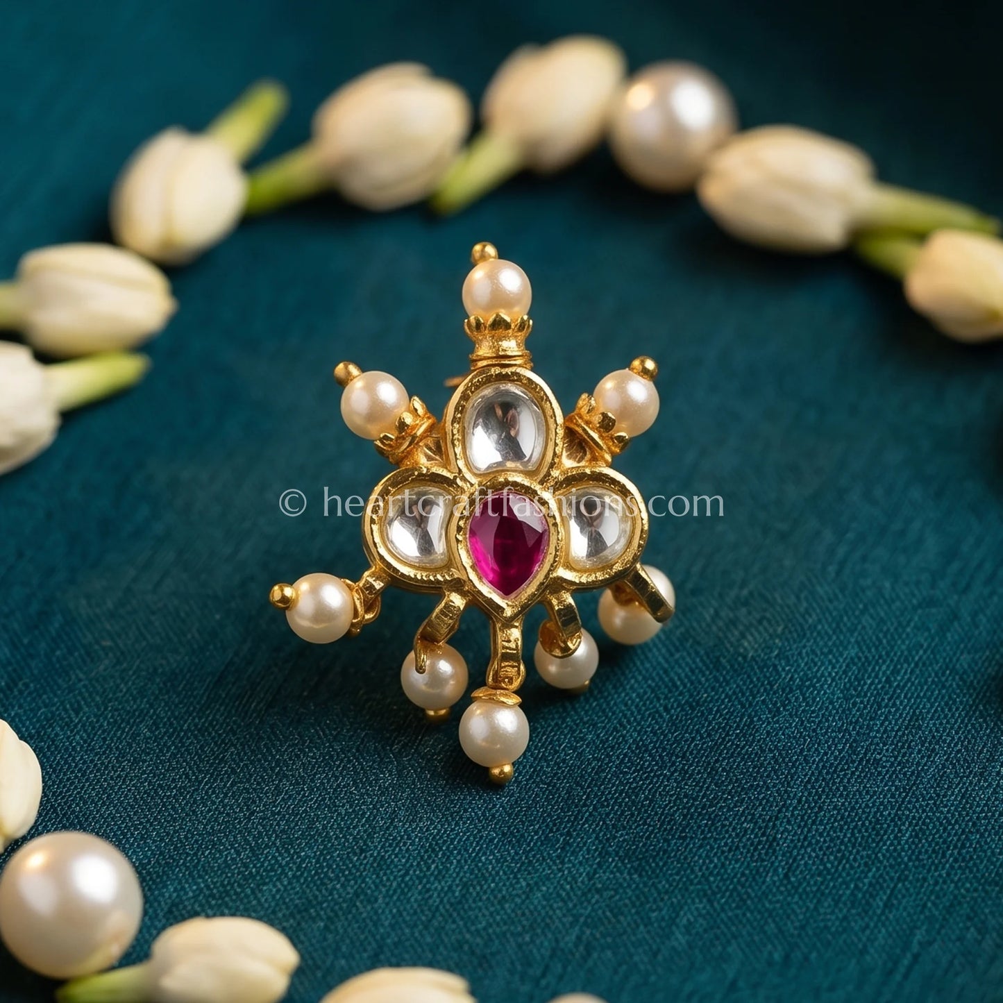 Ruby Core Floral Pachi Kundan Stud Nath