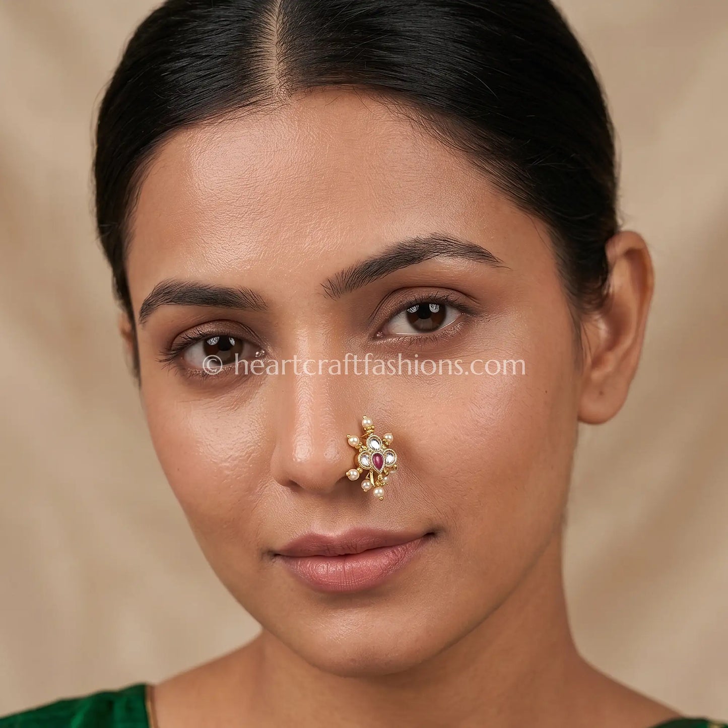 Ruby Core Floral Pachi Kundan Stud Nath