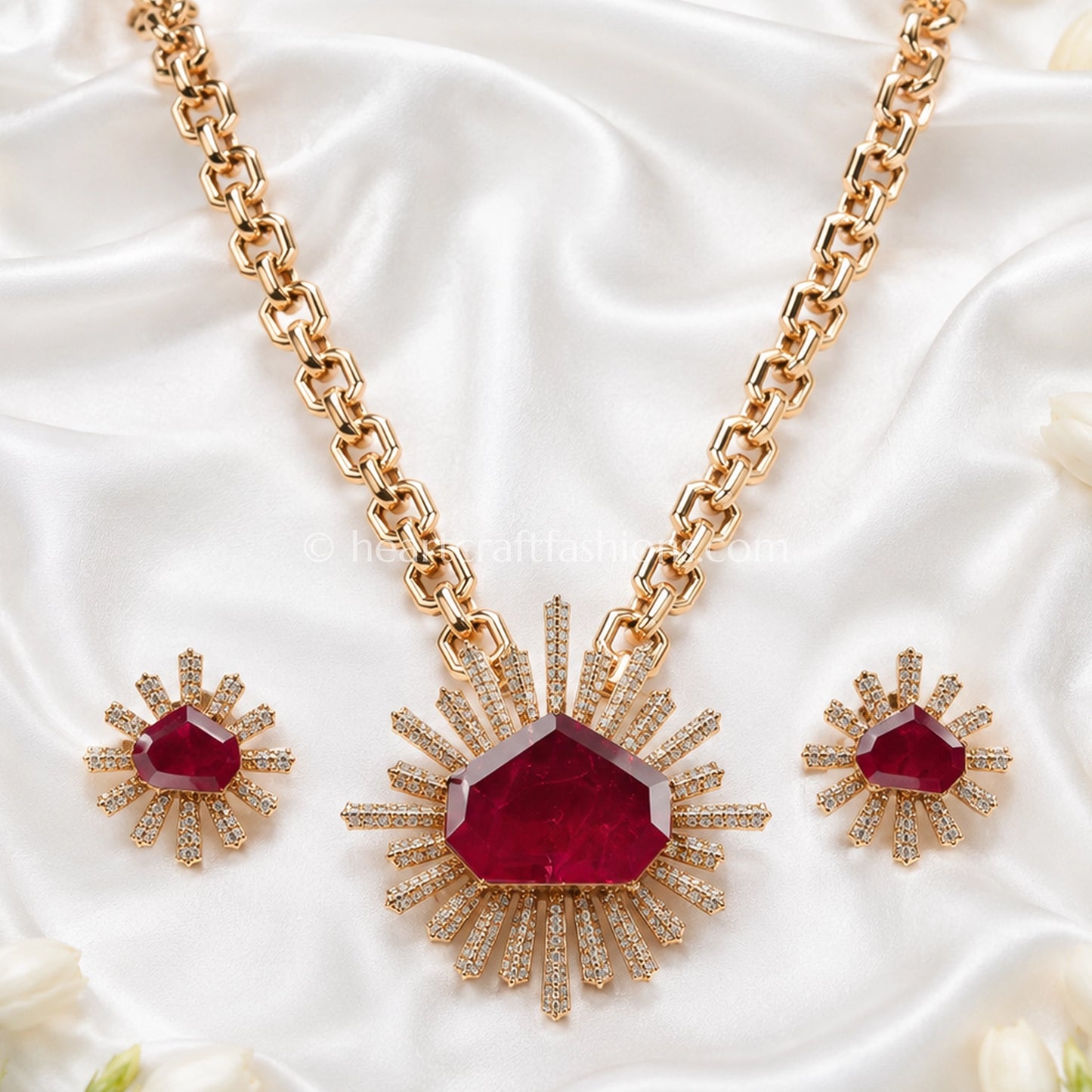 Ruby Designer Celebrity Doublet Statement Necklace Set