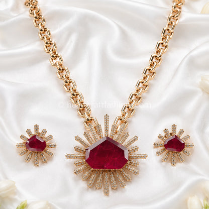 Ruby Designer Celebrity Doublet Statement Necklace Set
