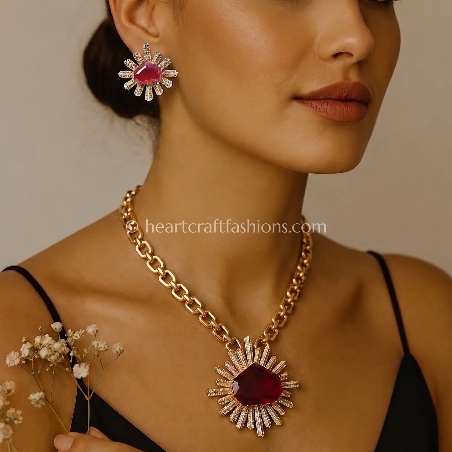 Ruby Designer Celebrity Doublet Statement Necklace Set