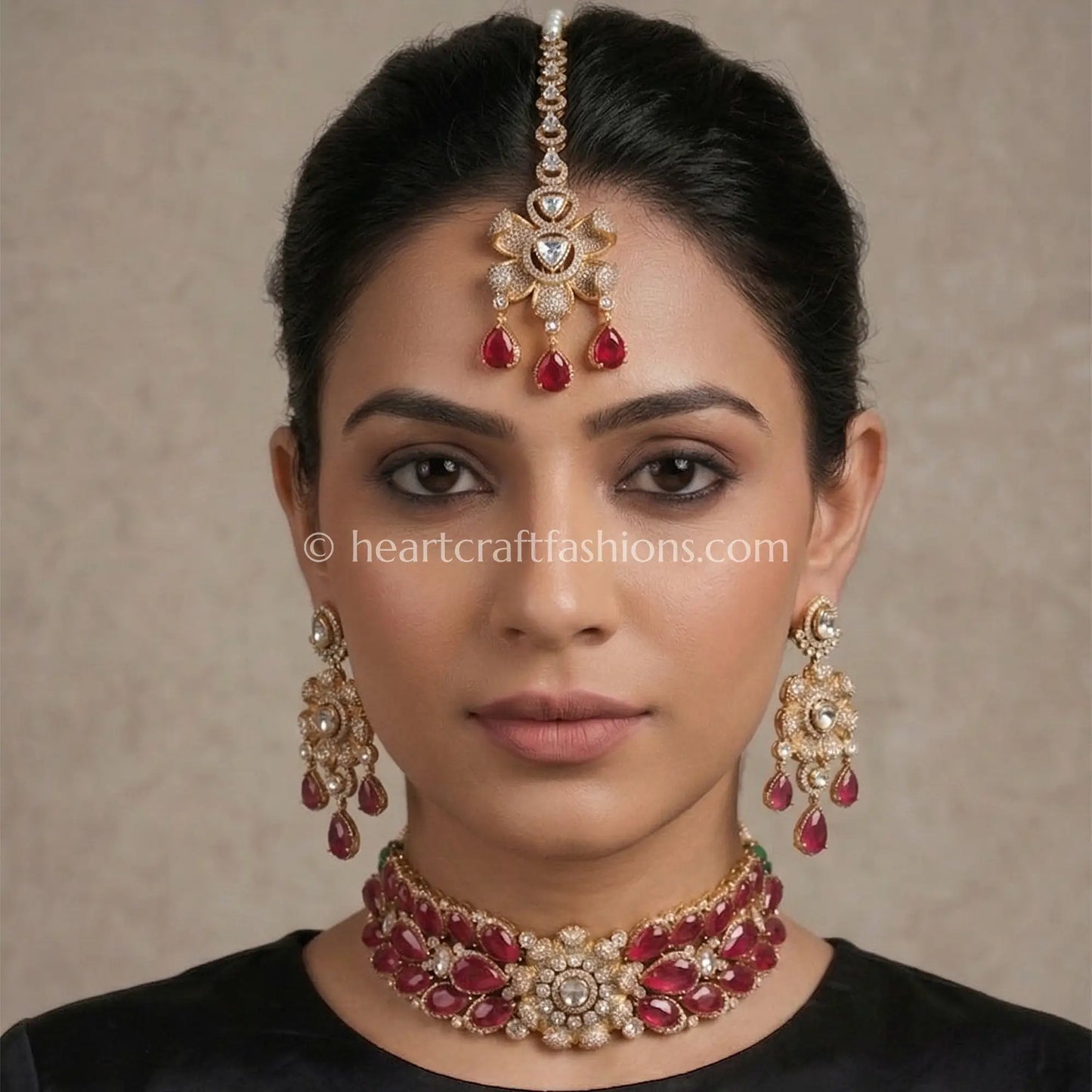 Ruby Doublet Moissanite Floral Bridal Choker Set