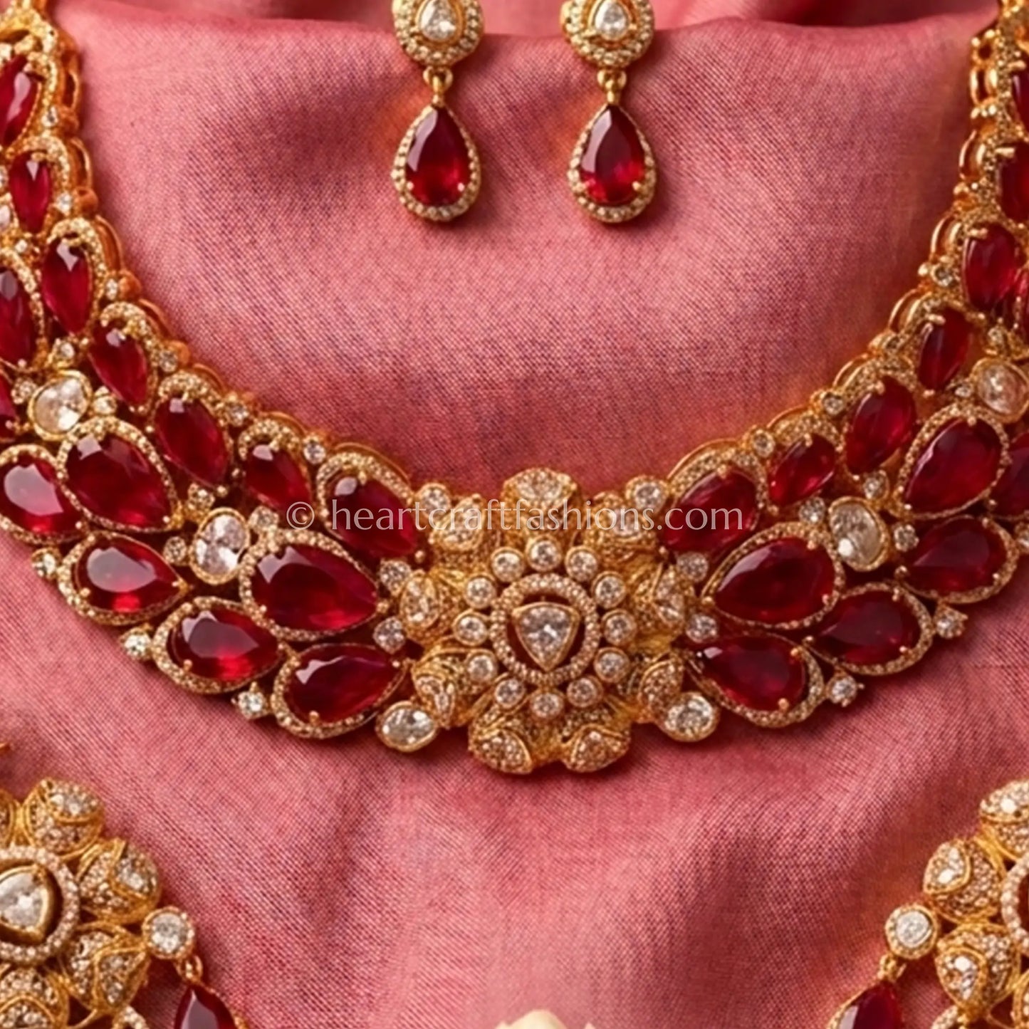 Ruby Doublet Moissanite Floral Bridal Choker Set