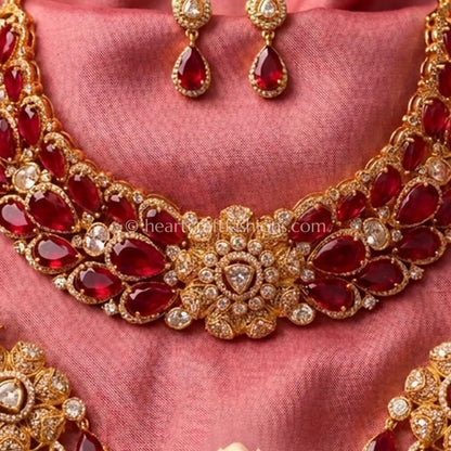 Ruby Doublet Moissanite Floral Bridal Choker Set