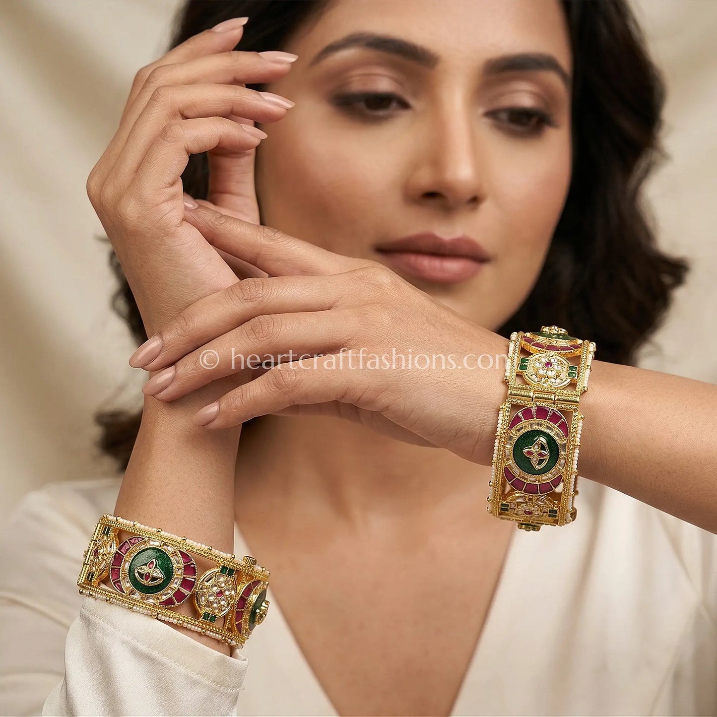 Ruby Emerald Heritage Pachi Bangles