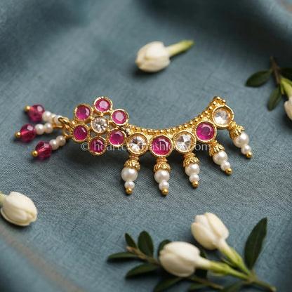 Ruby Floral Cluster Curved Maharashtrian Nath
