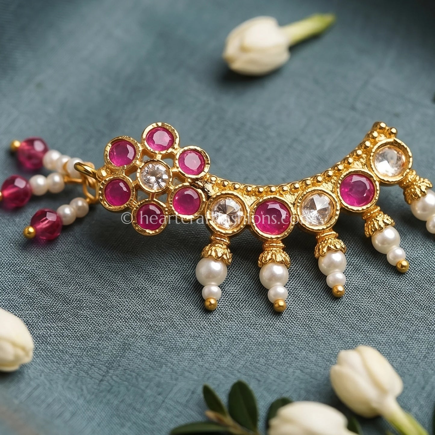 Ruby Floral Cluster Curved Maharashtrian Nath