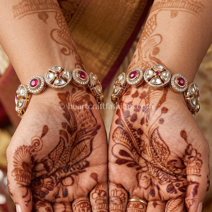 Ruby Floral Sunehri Kundan Sleek Bangles