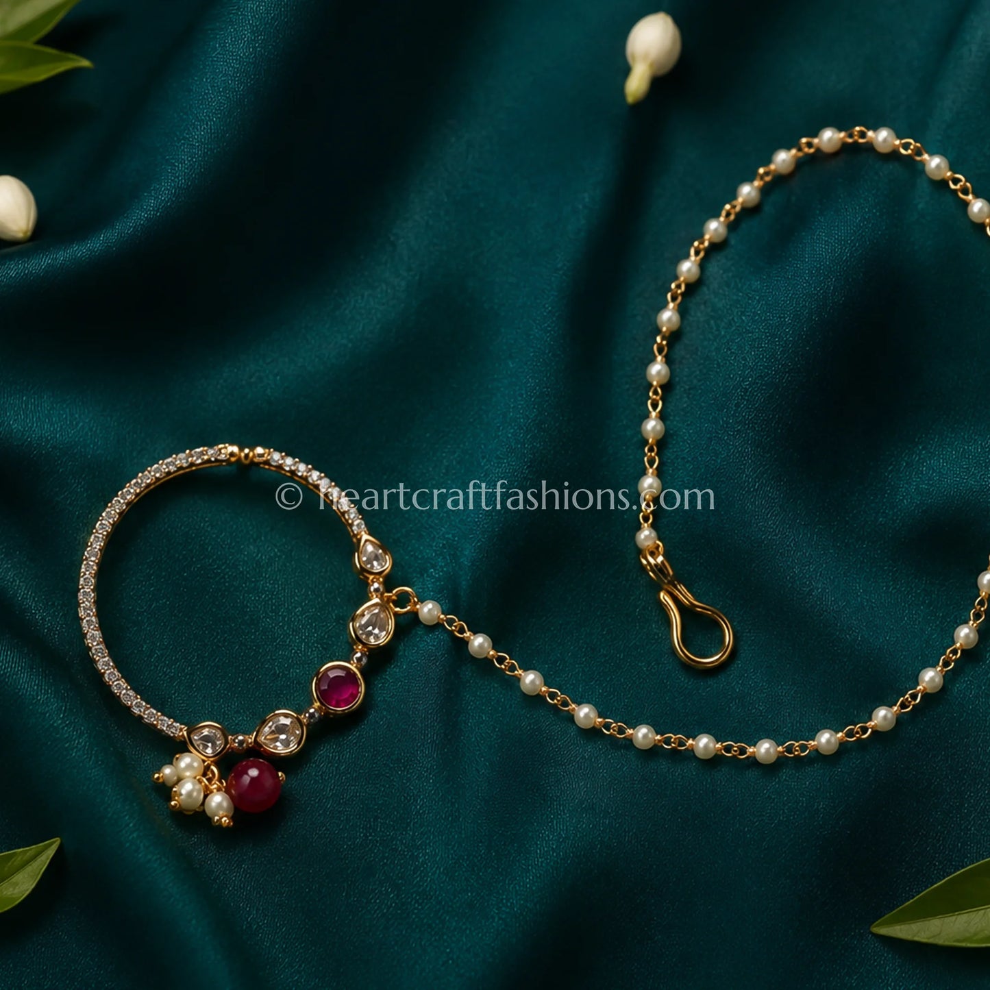 Ruby Focal Sunehri Kundan Ring Nath
