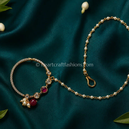 Ruby Focal Sunehri Kundan Ring Nath
