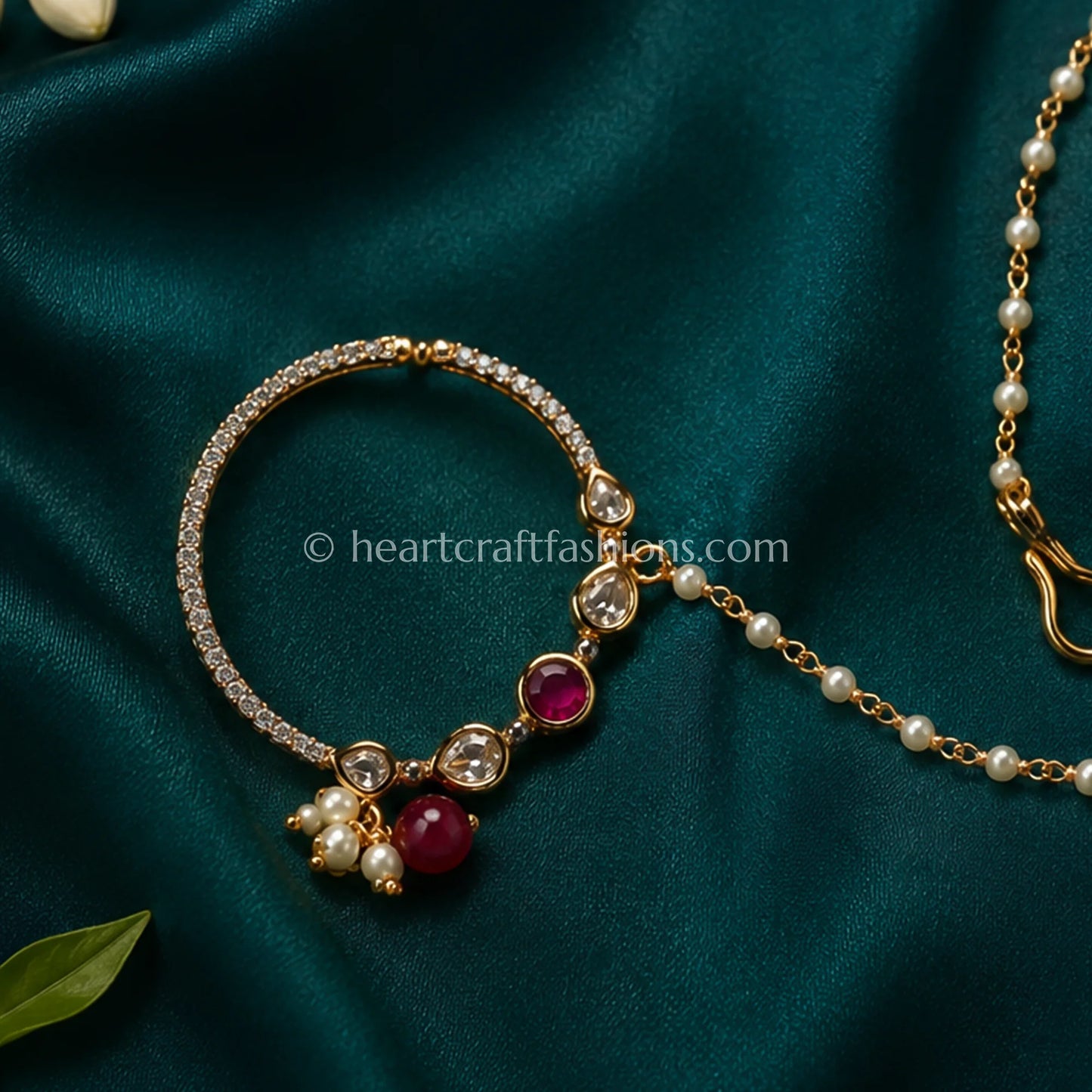 Ruby Focal Sunehri Kundan Ring Nath