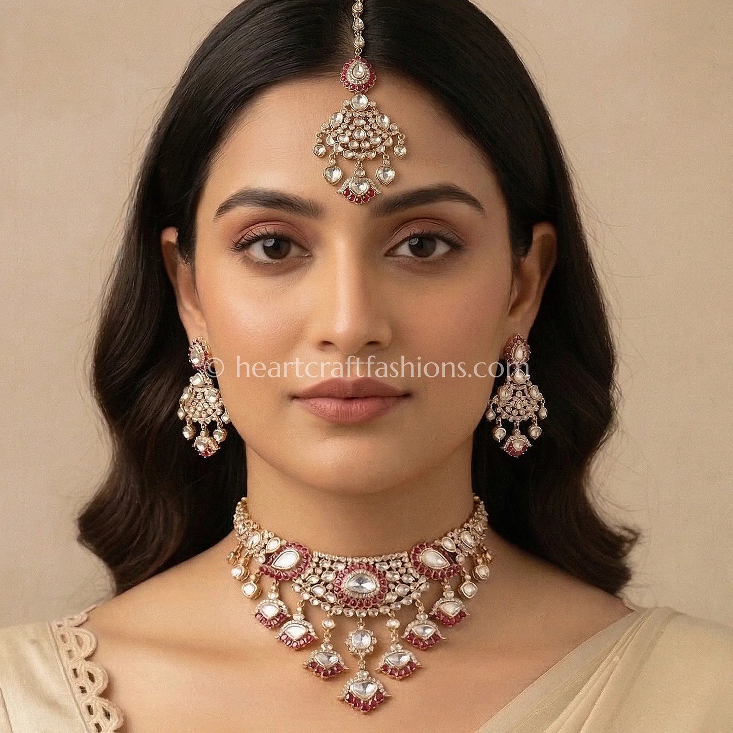 Ruby Glow Sunehri Kundan Statement Necklace
