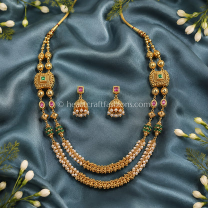 Ruby Green Double Layer Heritage Pearl Matarmala Set