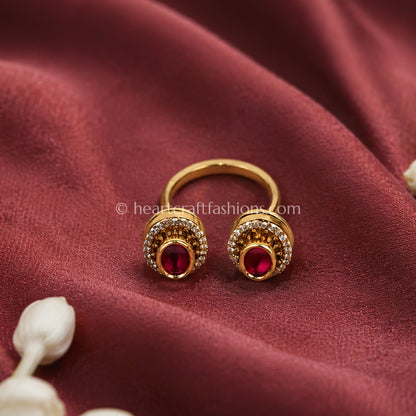 Ruby Halo Moissanite Adjustable Ring