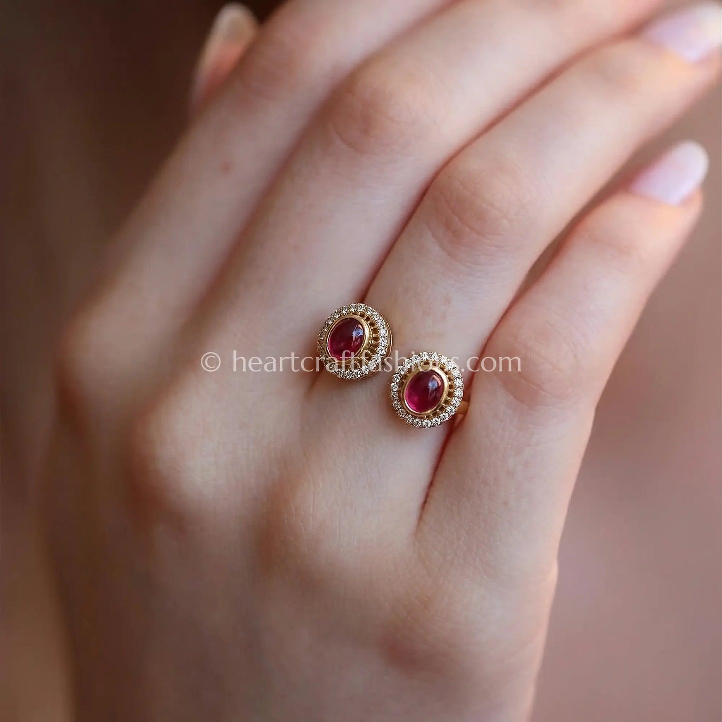 Ruby Halo Moissanite Adjustable Ring