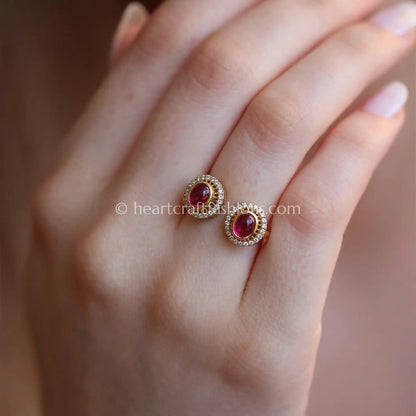 Ruby Halo Moissanite Adjustable Ring