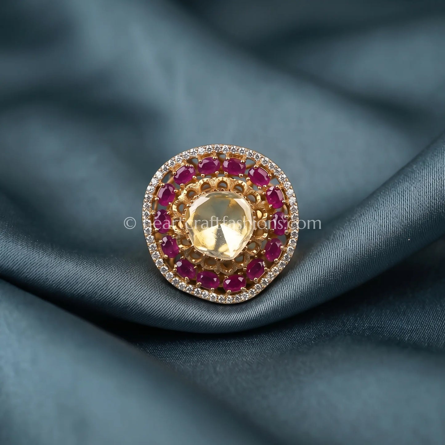 Ruby Halo croen Moissanite Polki Ring