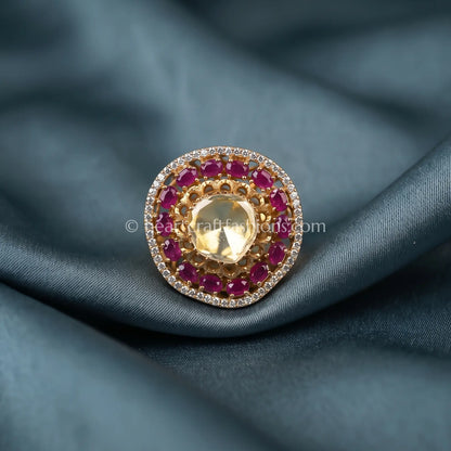 Ruby Halo croen Moissanite Polki Ring
