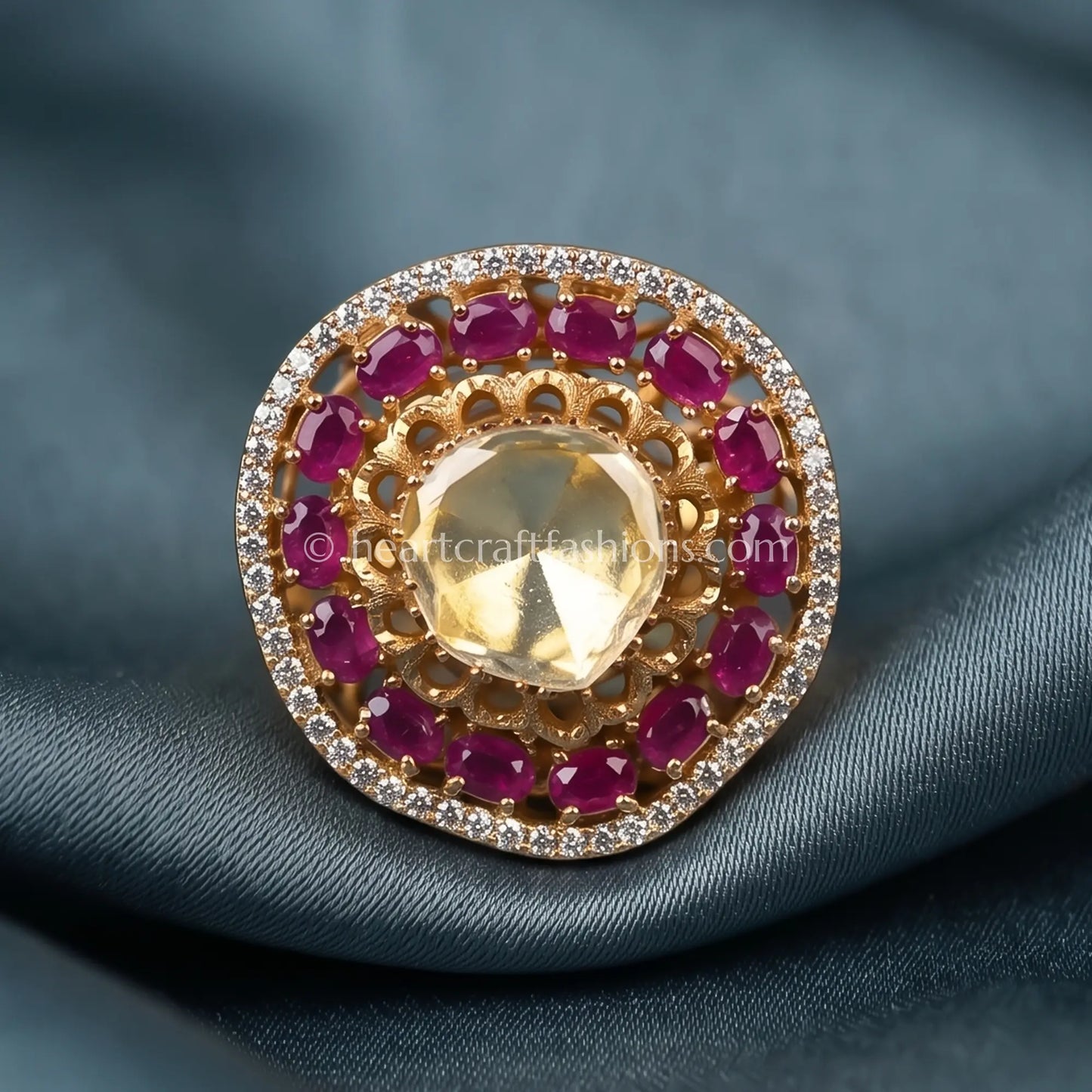 Ruby Halo croen Moissanite Polki Ring