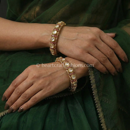 Ruby Line Sunheri Kundan Bangles