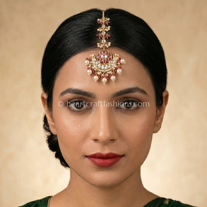 Ruby Pachi Kundan Maang Tikka