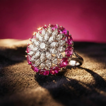 Ruby Pink Floral Halo Ring