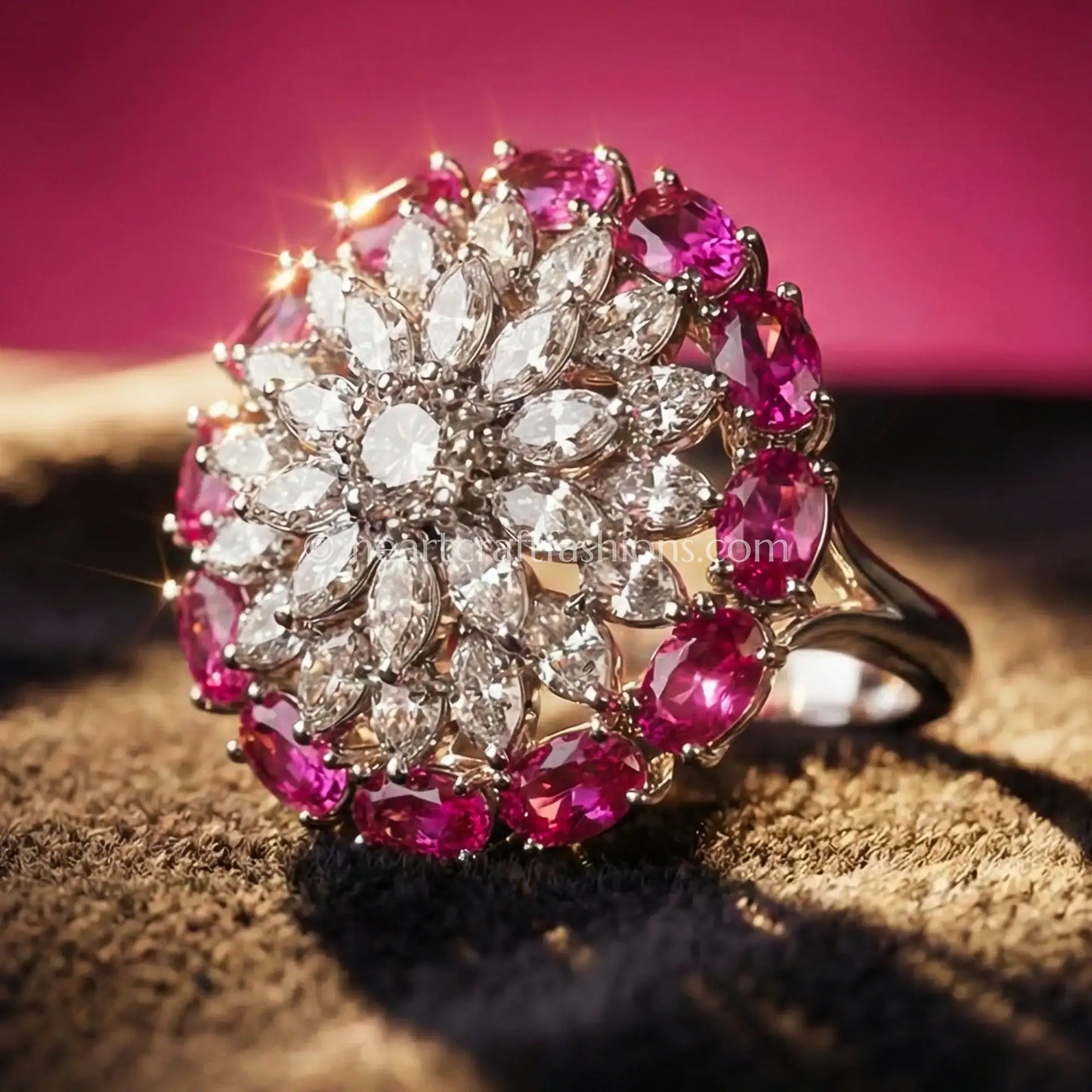 Ruby Pink Floral Halo Ring