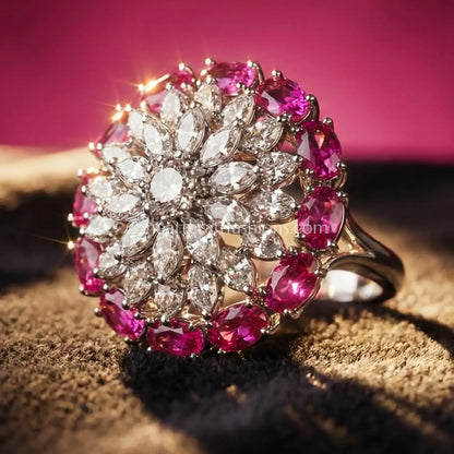 Ruby Pink Floral Halo Ring