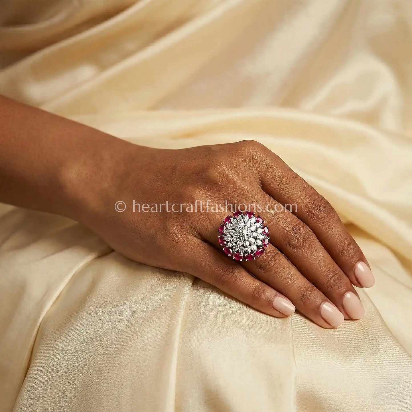 Ruby Pink Floral Halo Ring