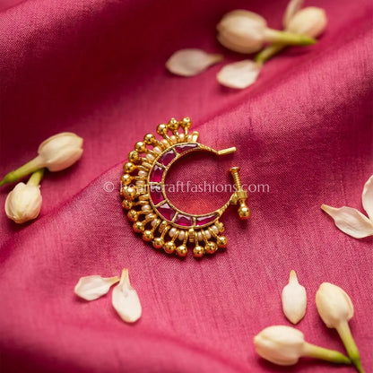Ruby Pink Gold Beaded Nath
