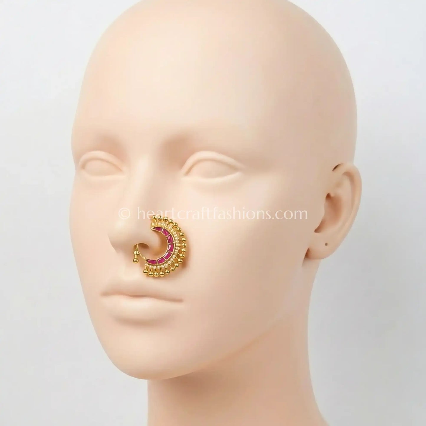 Ruby Pink Gold Beaded Nath