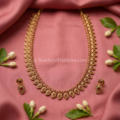 Ruby Pink Kemp Stone South Indian Necklace Set