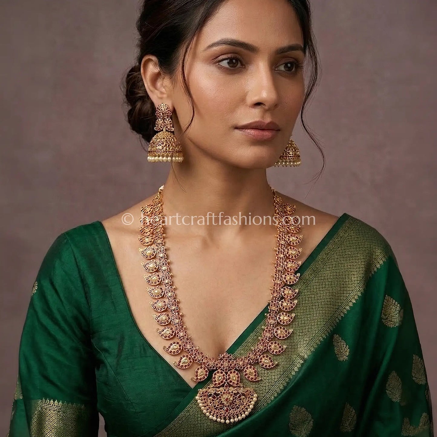 Ruby Pink Kemp Stone Temple Necklace Set