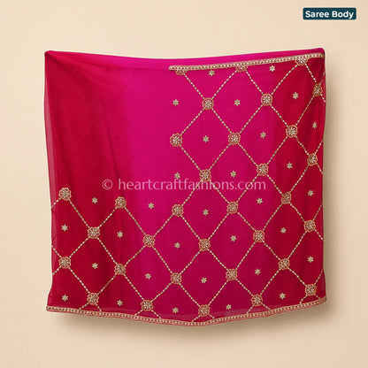 Ruby Pink Ombre Platinum Chiffon Chakri Gota Patti Saree