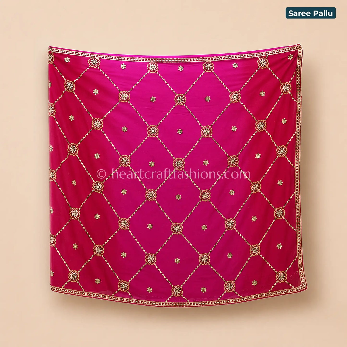 Ruby Pink Ombre Platinum Chiffon Chakri Gota Patti Saree