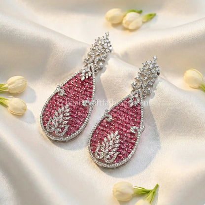Ruby Pink Teardrop Zircon Statement Earrings