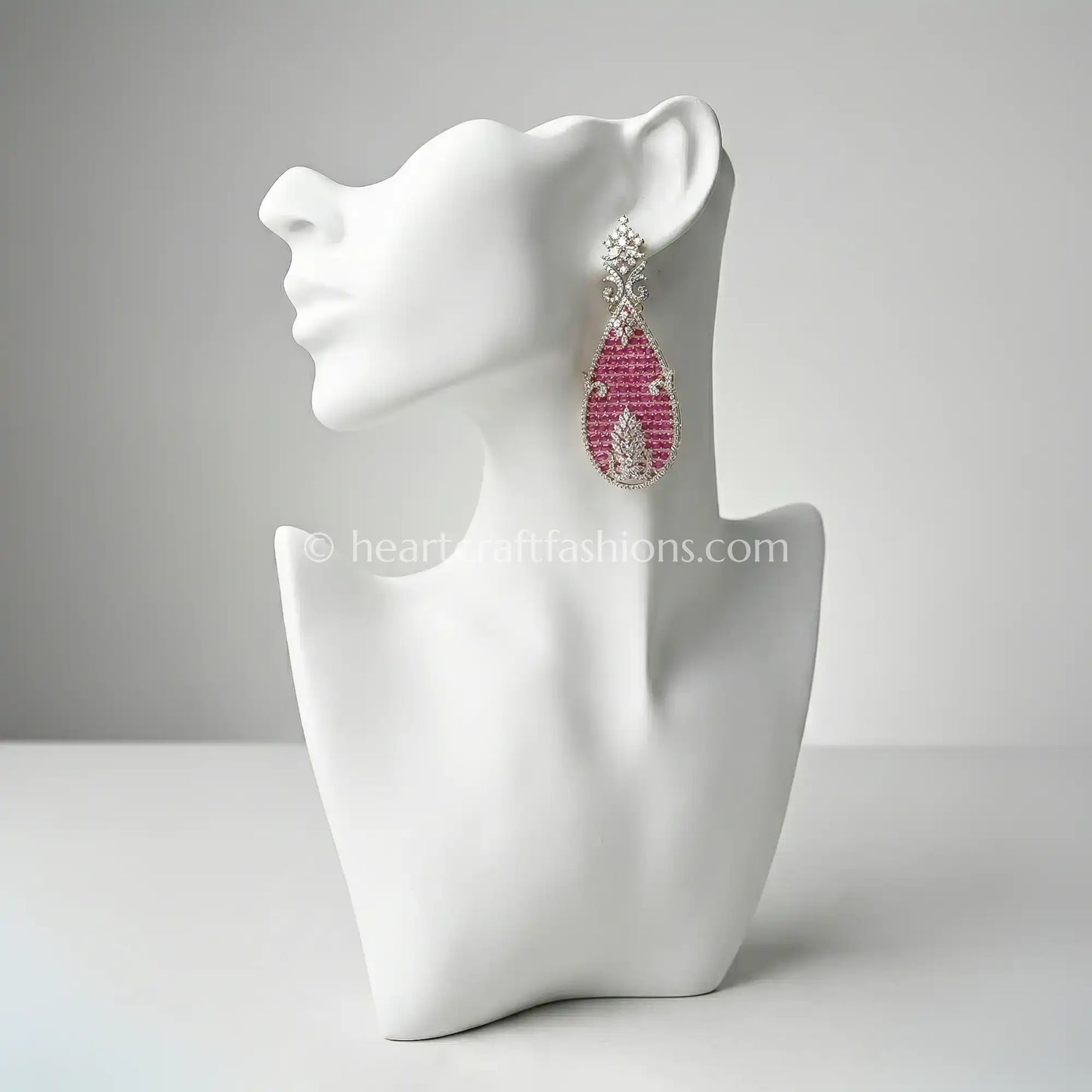 Ruby Pink Teardrop Zircon Statement Earrings